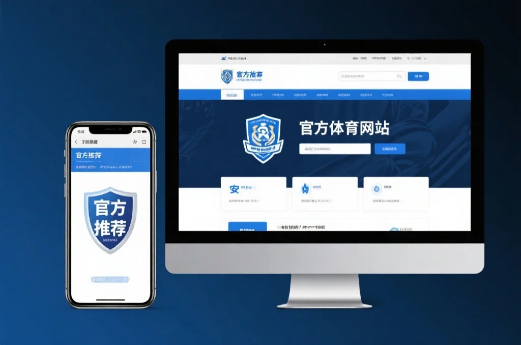 一张展示用户通过手机和电脑安全访问官方体育网站的画面,界面简洁且有明显“官方推荐”标识